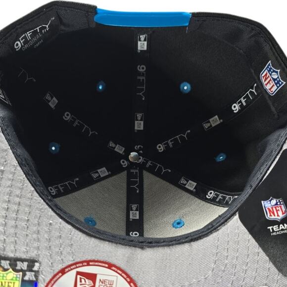 Carolina Panthers NFL Hat New Era 9FIFTY Snapback Black Blue Suede Bill Cap Mens - Picture 9 of 10